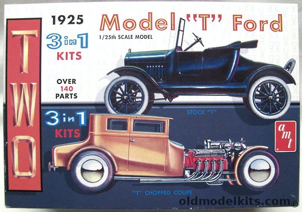 AMT 1/25 Model T Ford - Two 3 in 1 Kits - Stock T Convertible or T Chopped Coupe, 626 plastic model kit